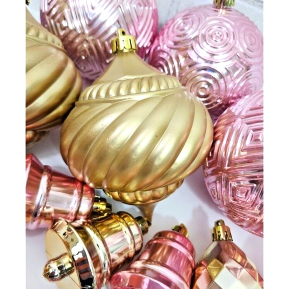 Pink Gold Round Snowflakes Bells Ornaments 18 Pc Christmas‎ Shabby Chic NEW - Picture 4 of 9